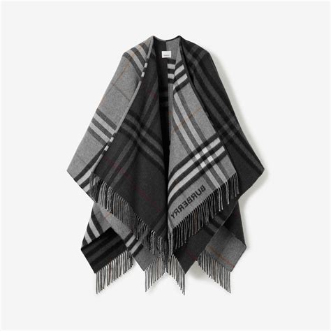 burberry checkwool cape grey|Contrast Check Wool Cashmere Jacquard Cape in Grey/charcoal .